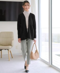 Tiaclasse L 【洗える】リブ切替フレアカーディガン