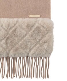 MOONBAT 【WEB限定】フルラ (FURLA)エコファー付きマフラー 無地×キルト風 ウールマフラー ロゴプレート付き