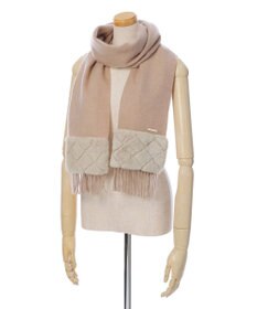 MOONBAT 【WEB限定】フルラ (FURLA)エコファー付きマフラー 無地×キルト風 ウールマフラー ロゴプレート付き