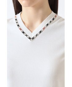 DAKS コットン混ストレッチ ロゴメッシュスリーブ Vネックプルオーバー