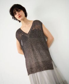 GRACE CONTINENTAL ラメメッシュニットトップ