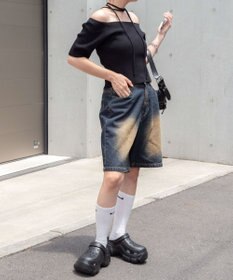 WEGO チョーカーリボン付きオフショルニット