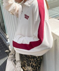 WEGO 刺繍ハーフジップショートスウェット