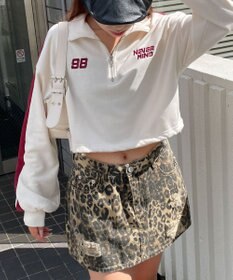 WEGO 刺繍ハーフジップショートスウェット