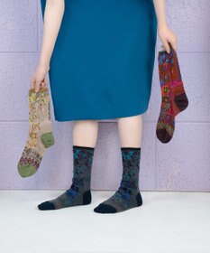 COQ antigua flower ラメ花柄ソックス