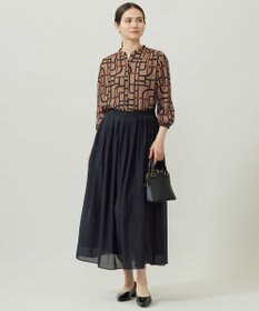 自由区 L 【17号サイズまで展開】ジオメトリックレトロプリント ブラウス