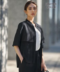 ICB 【WEB限定カラーあり】 FluidBackSatin バンドカラーシャツ ネイビー［WEB限定］