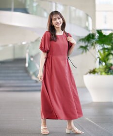 Tiaclasse L 【洗える】バルーンスリーブサイドギャザーワンピース