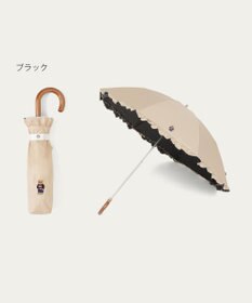 MOONBAT 【WEB限定/遮光率100%/遮熱/UV】POLO RALPH LAUREN（ポロ ラルフローレン）晴雨兼用日傘 ワンポイント ポロベア刺繍 フリル 折りたたみ傘 長折タイプ