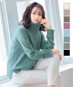 Tiaclasse L 【洗える】もっちり柔らかいリブタートルプルオーバーニット