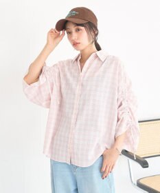 earth music&ecology シャーリングスリーブチェックシャツ