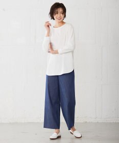 J.PRESS LADIES 【洗える】セルロースシャンブレー セミワイド マリン パンツ