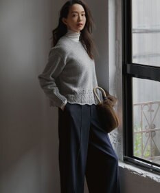 23区 L 【滝沢眞規子さん着用/洗える】レーシーヘムデザイン パフスリーブ ニット