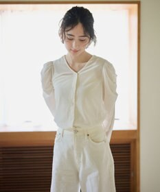 #Newans 【洗濯機可／ 前後着用可】 ギャザースリーブシアーベロアカーディガン