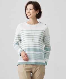 J.PRESS LADIES L 【洗える】Cotton Acetate パネルボーダー プルオーバー ニット