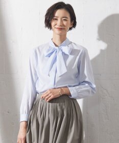 洗える】RITZ ドビーストライプ ボウタイ ブラウス / J.PRESS LADIES S