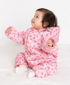 MIKI HOUSE HOT BISCUITS 【70-100cm】 裏ボアフリース 総柄ジャンプスーツ