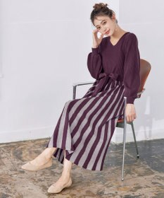 Tiaclasse 【洗える】レース編みニットフレアワンピース