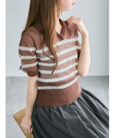 Te chichi 透かしマルチボーダーニットポロ