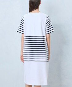 une nana cool 【綿100％】60ハイゲージ天竺パネルボーダー半袖ワンピース