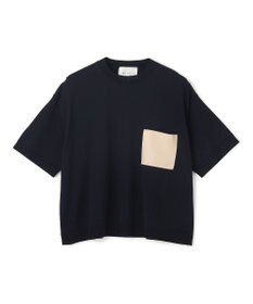 BEIGE， 【洗える】NADIA / レザーポケット付き半袖ニットTシャツ