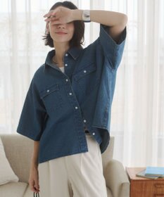 WEGO 【ANGIE VINTAGE】オーバーサイズデニム半袖シャツ