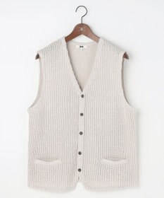 JOSEPH ABBOUD 【キングサイズ・エコ素材和紙使用・日本素材】和紙杢メッシュクルーネック ニットジレ