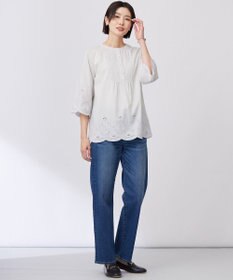 J.PRESS LADIES 【洗える】セルロースライト刺繍 ピンタック ブラウス