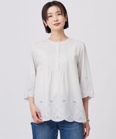 J.PRESS LADIES 【洗える】セルロースライト刺繍 ピンタック ブラウス