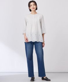 J.PRESS LADIES 【洗える】セルロースライト刺繍 ピンタック ブラウス