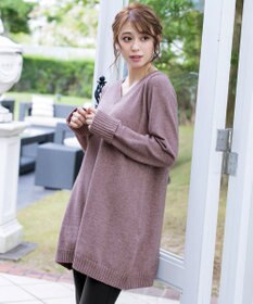 Tiaclasse L 【洗える】Vネックリブニットチュニック