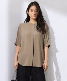 ICB L 【新色追加・接触冷感・UVケア・速乾・洗える】BackSatinAmunzen 5分袖バンドカラーブラウス