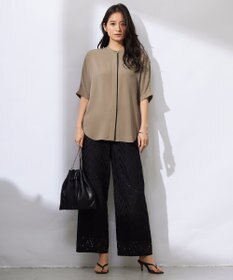 ICB 【新色追加・接触冷感・UVケア・速乾・洗える】BackSatinAmunzen 5分袖バンドカラーブラウス