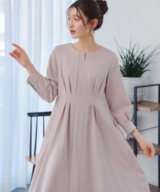 Tiaclasse 【洗える】ビジュー付きフロント切替タックワンピース