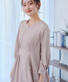 Tiaclasse 【洗える】ビジュー付きフロント切替タックワンピース