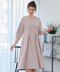 Tiaclasse 【洗える】ビジュー付きフロント切替タックワンピース