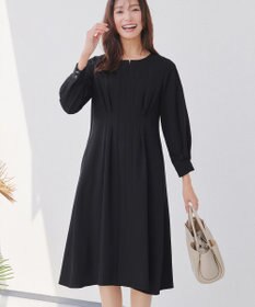 Tiaclasse 【洗える】ビジュー付きフロント切替タックワンピース