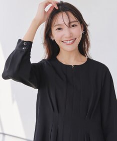 Tiaclasse 【洗える】ビジュー付きフロント切替タックワンピース