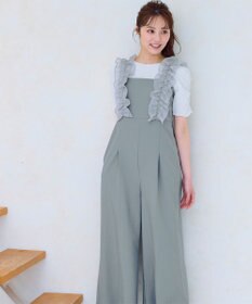 Feroux 【洗える】フリルショルダー サロペット ライトグレー系