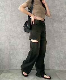 WEGO ヴィンテージウォッシュサイドカットデニムパンツ