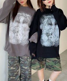 WEGO クラッシュBIGプリントニットプルオーバー