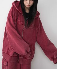 WEGO ロゴヴィンテージウォッシュジップパーカー