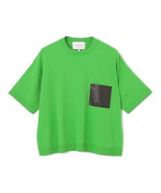 BEIGE， 【洗える】NADIA / レザーポケット付き半袖ニットTシャツ