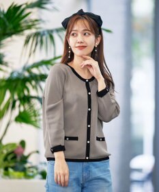 Tiaclasse L 【洗える】フェイクリボンポケット付きカーディガン