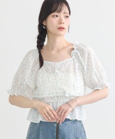 earth music&ecology フラワー刺繍フリルヘムブラウス