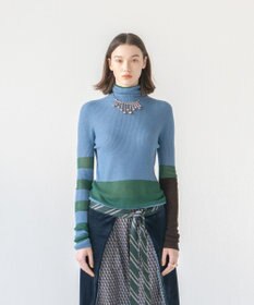 COQ AIR SILK CASHMERE BORDER カシミヤシルク タートルネックニット