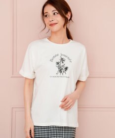 ANY SIS フラワープリント ロゴＴシャツ オフ