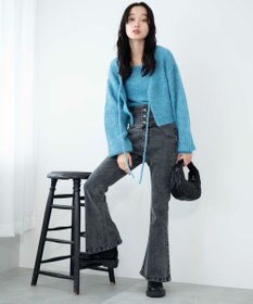 WEGO ハイウエストストレッチフレアデニムパンツ