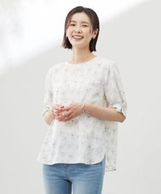 J.PRESS LADIES 【洗える】ラインフラワープリント ブラウス