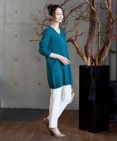 Tiaclasse 【洗える】Vネックリブニットチュニック